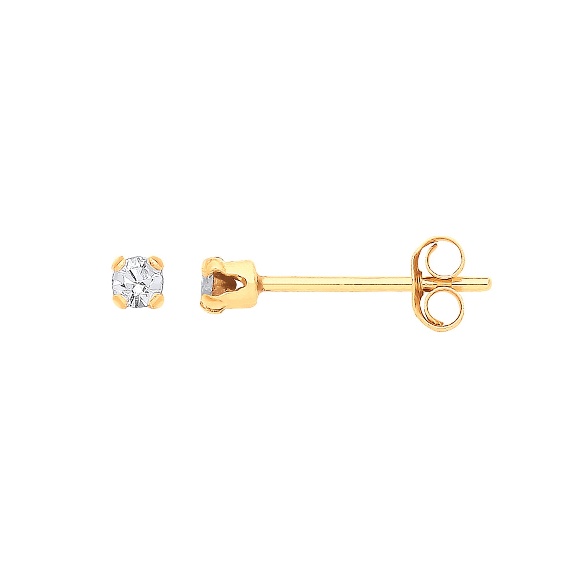 9ct 9ct Yellow Gold 2mm Claw Set Crystal Studs