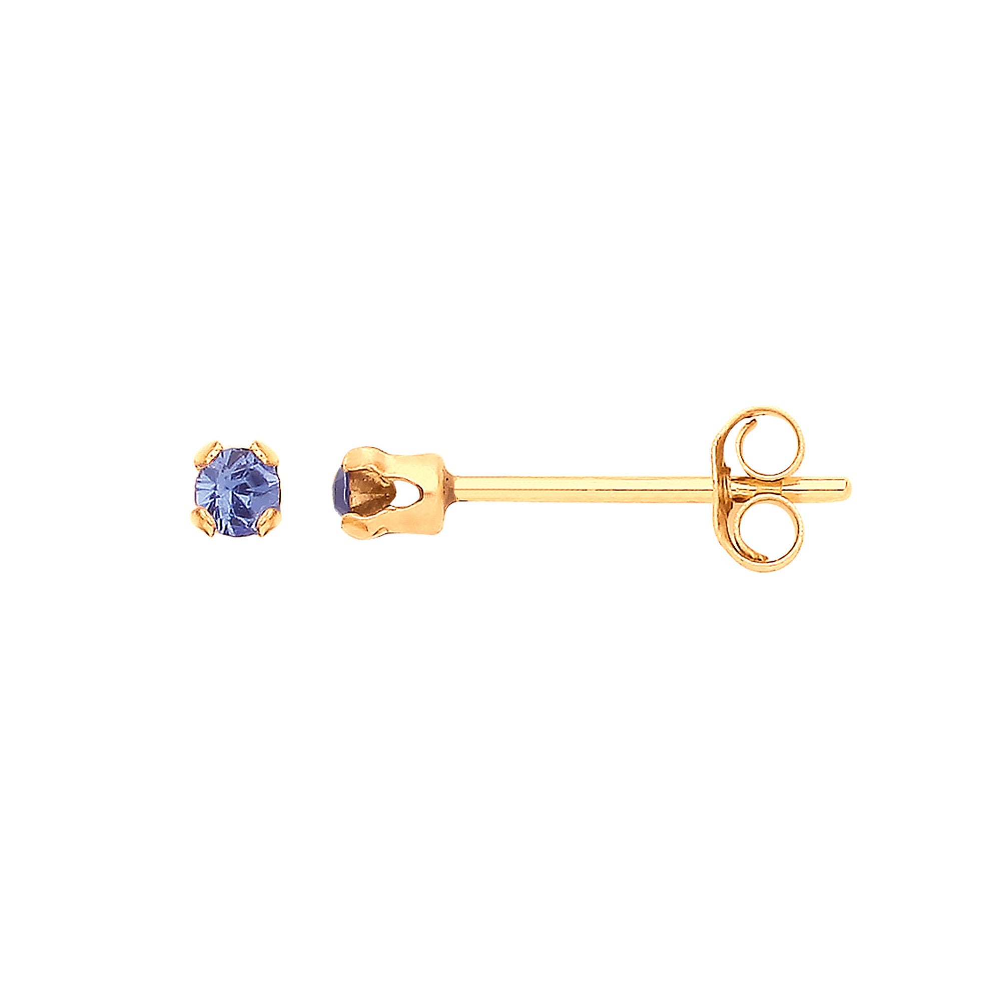 9ct Y/G 2mm Claw Set Blue Crystal Studs