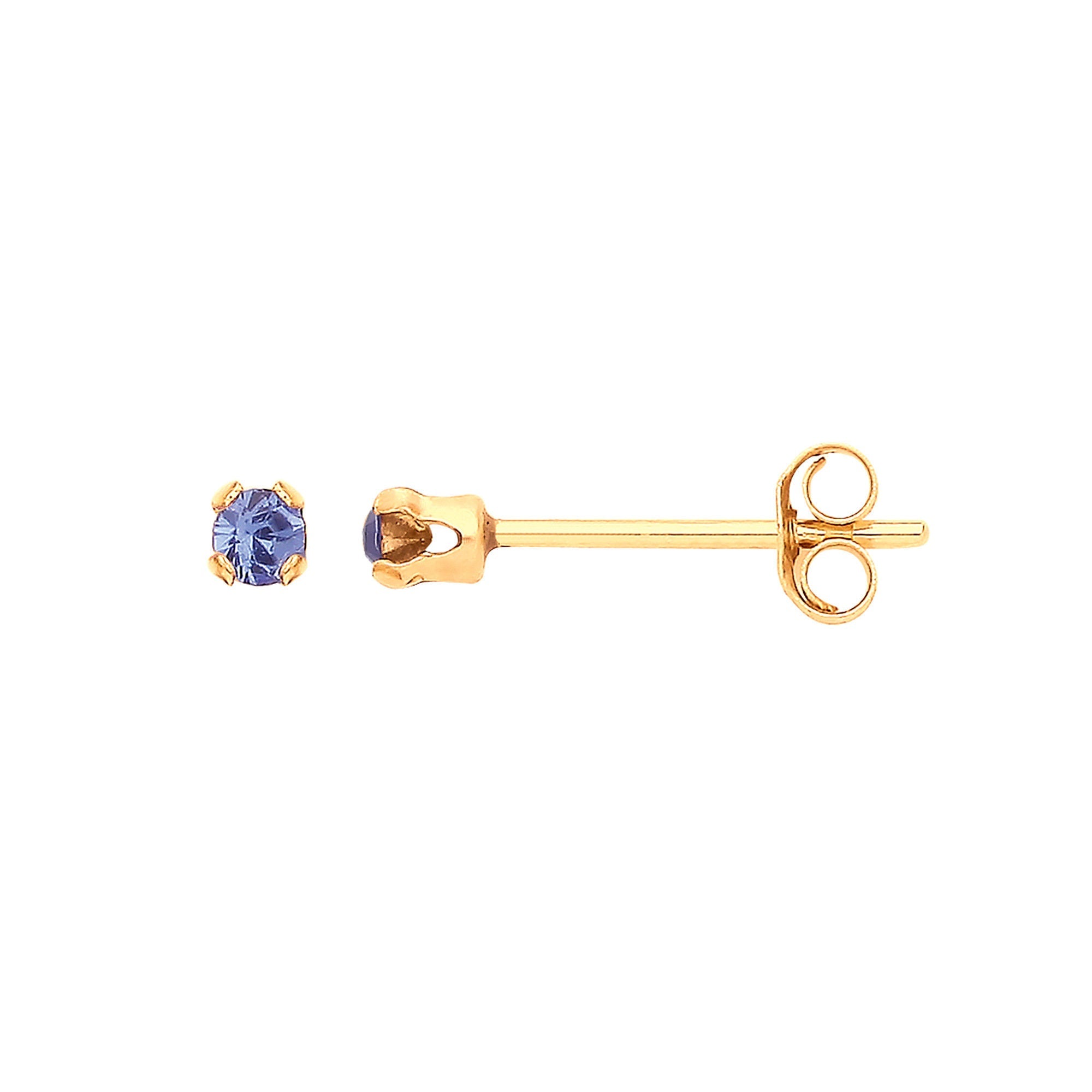 9ct 9ct Yellow Gold 2mm Claw Set Blue Crystal Studs