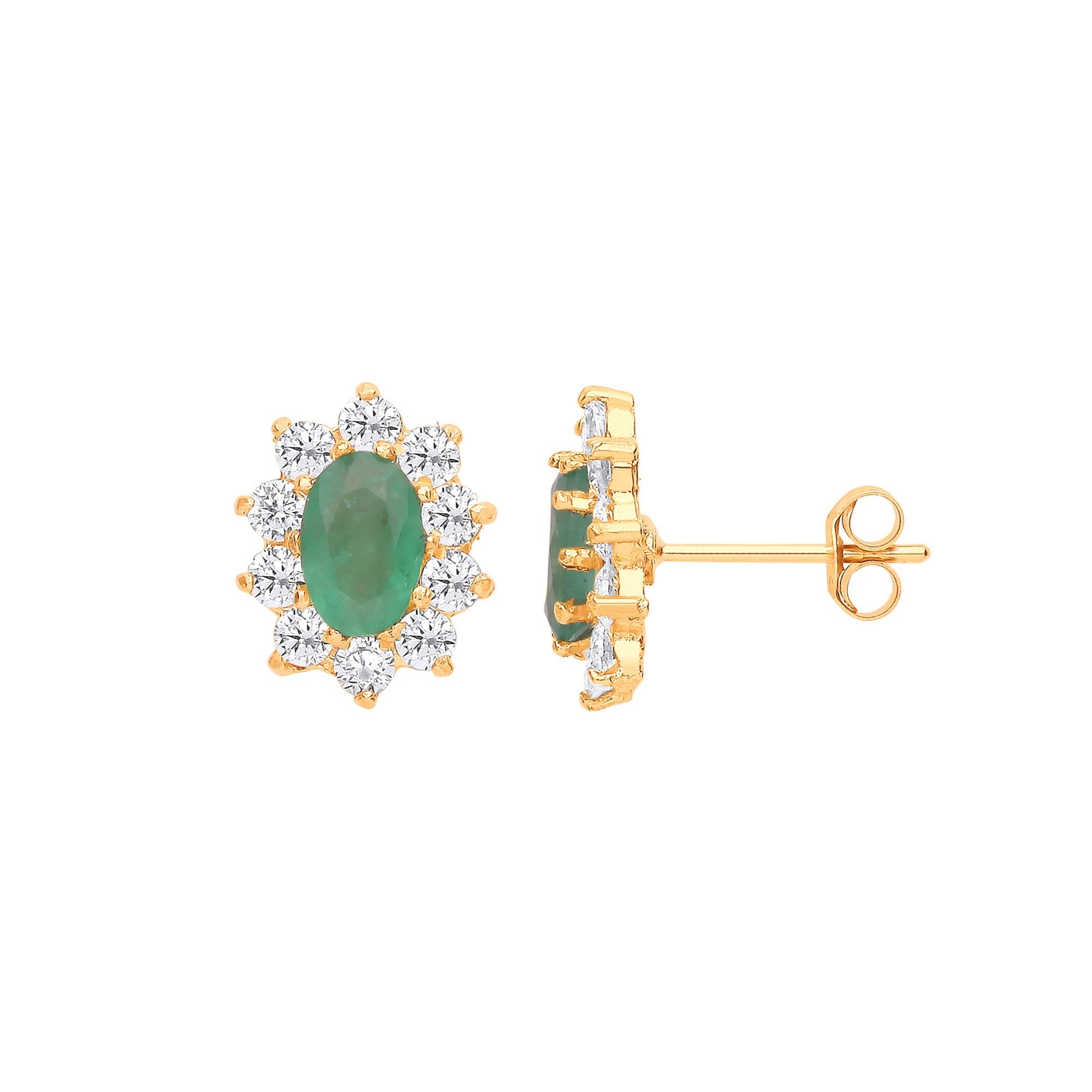 9ct 9ct Yellow Gold Emerald & CZs Cluster Studs