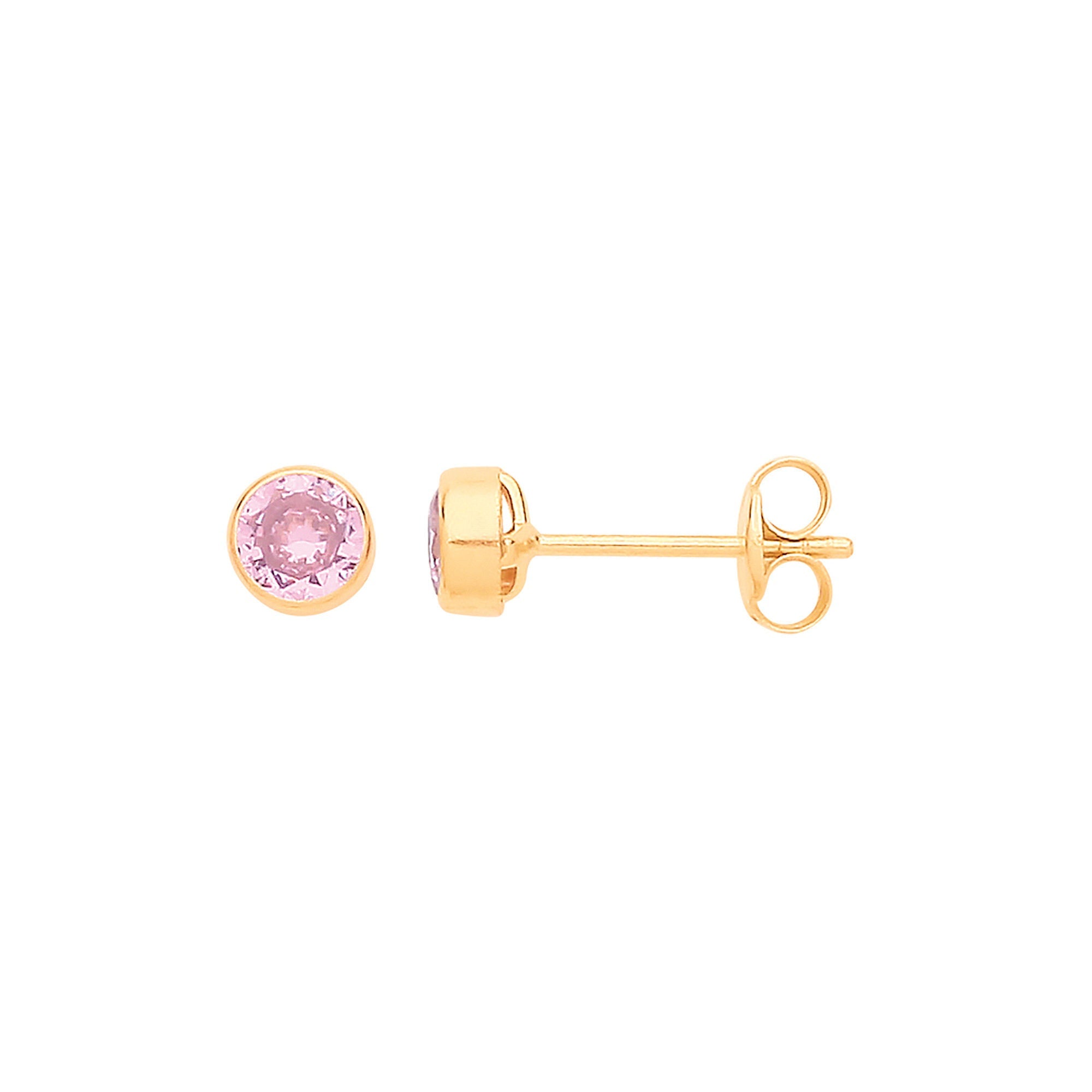 9ct 9ct Yellow Gold 4mm Rubover Set Pink Cubic Zirconia Studs