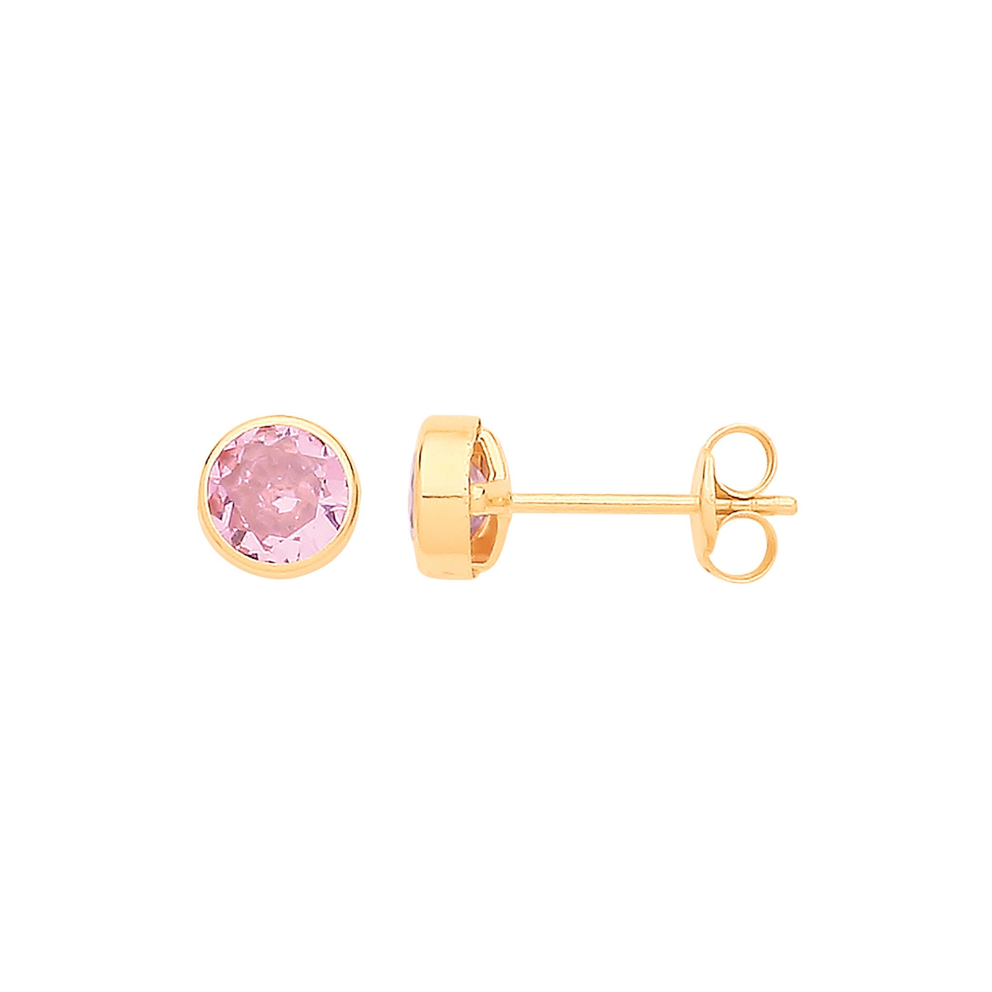 9ct 9ct Yellow Gold 5mm Rubover Set Pink Cubic Zirconia Studs