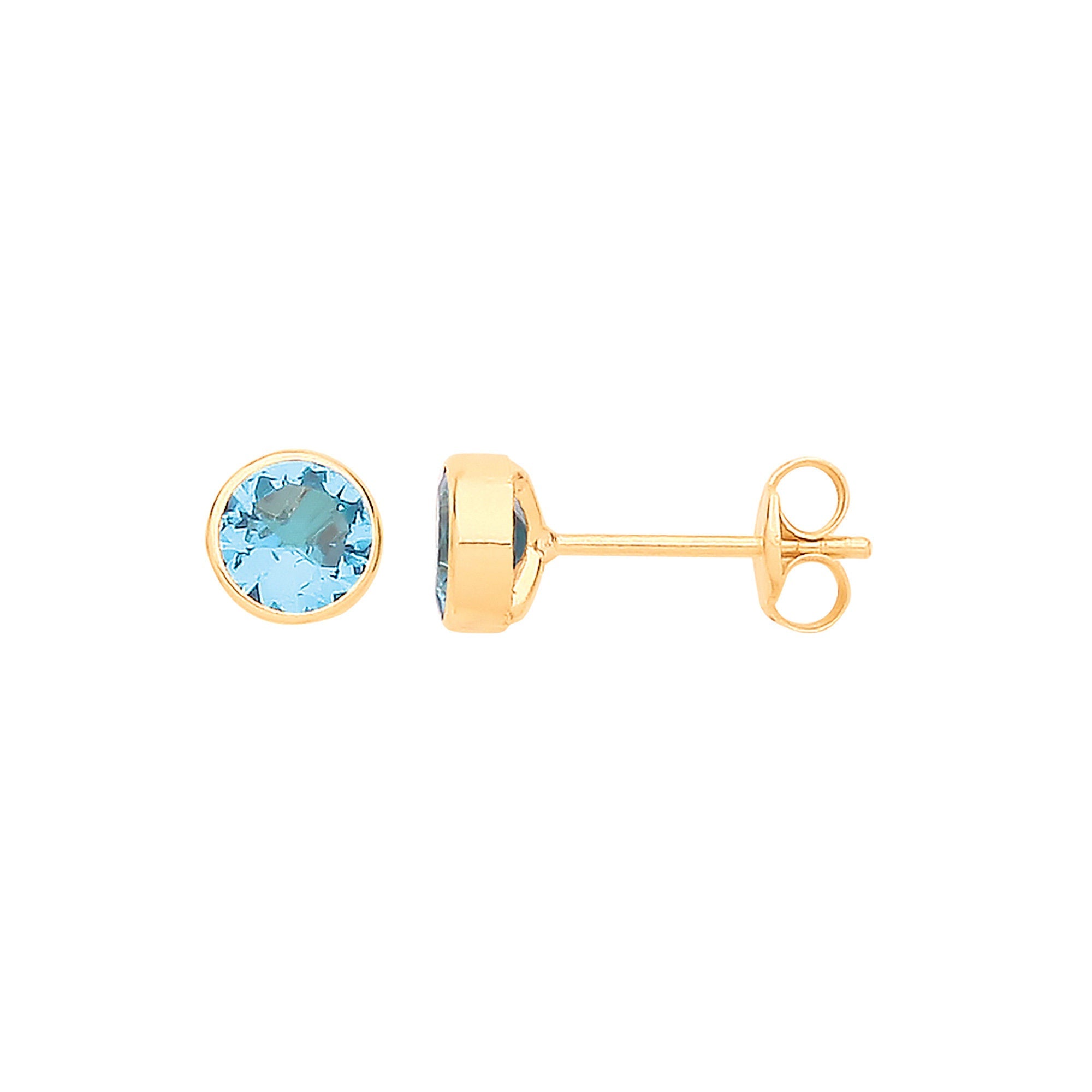 9ct 9ct Yellow Gold 5mm Rubover Set Blue Cubic Zirconia Studs