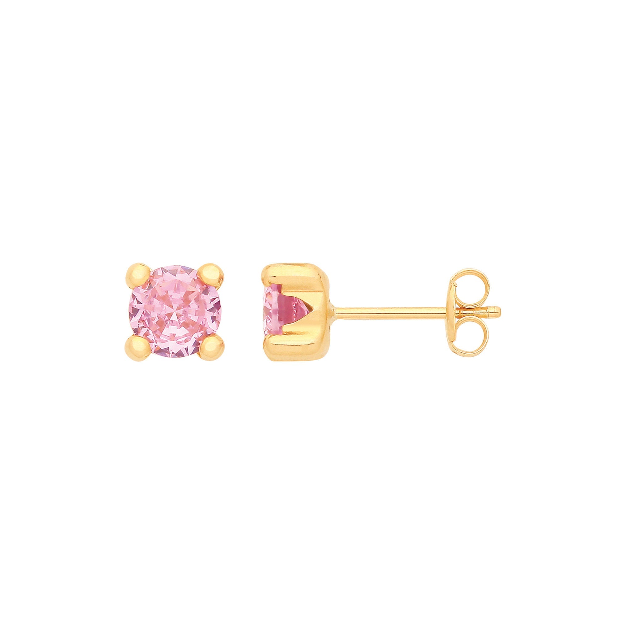 9ct 9ct Yellow Gold Round 5mm PINK Cubic Zirconia Stud