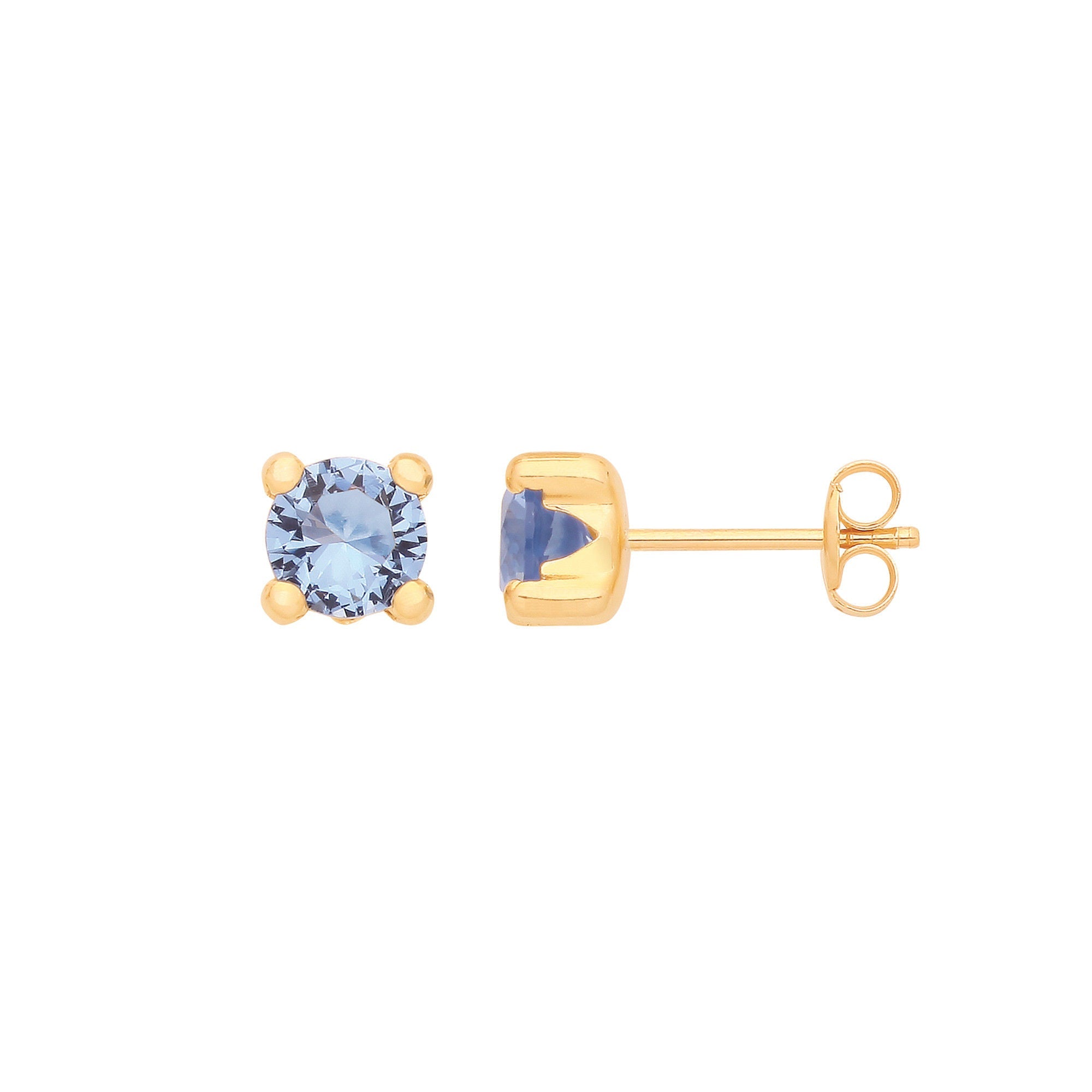 9ct 9ct Yellow Gold Round 5mm BLUE Cubic Zirconia Stud