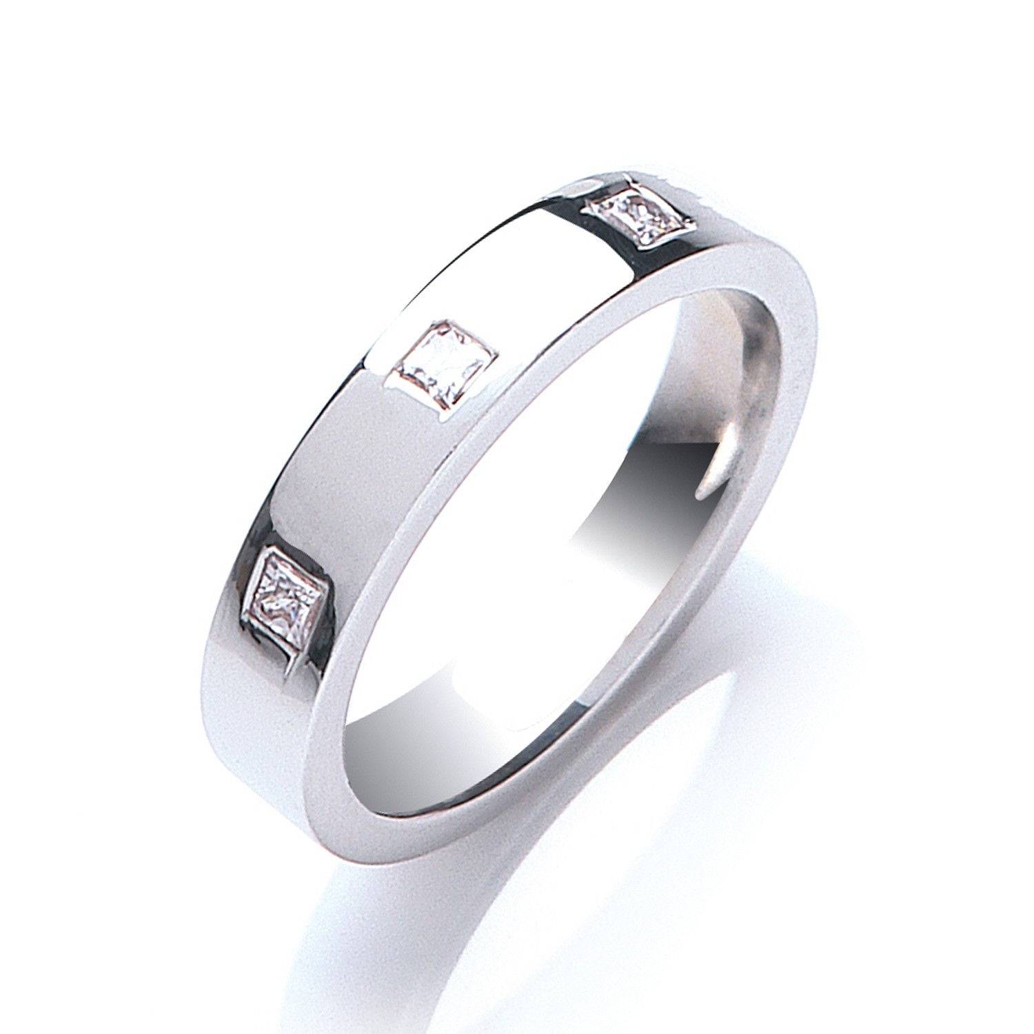 C Diamond Set 4mm Flat Court Wedding Band
