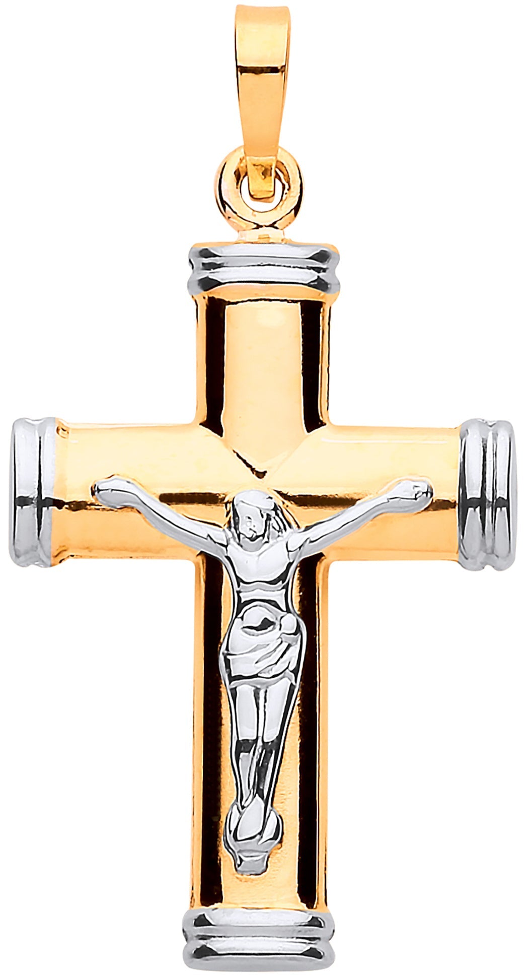 Y & W/G Hollow Tube Crucifix - Precise Jewellers