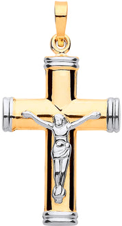Y & W/G Hollow Tube Crucifix - Precise Jewellers