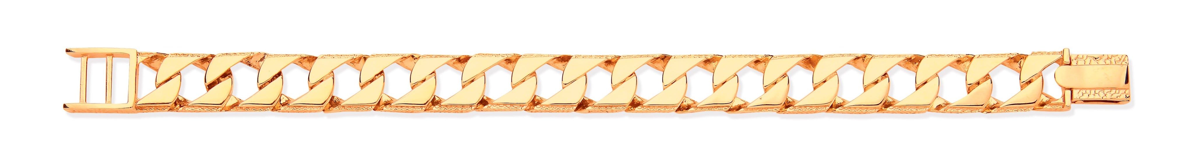 9ct Yellow Gold 12mm Casted Grain Edge Gents Bracelet - Precise Jewellers