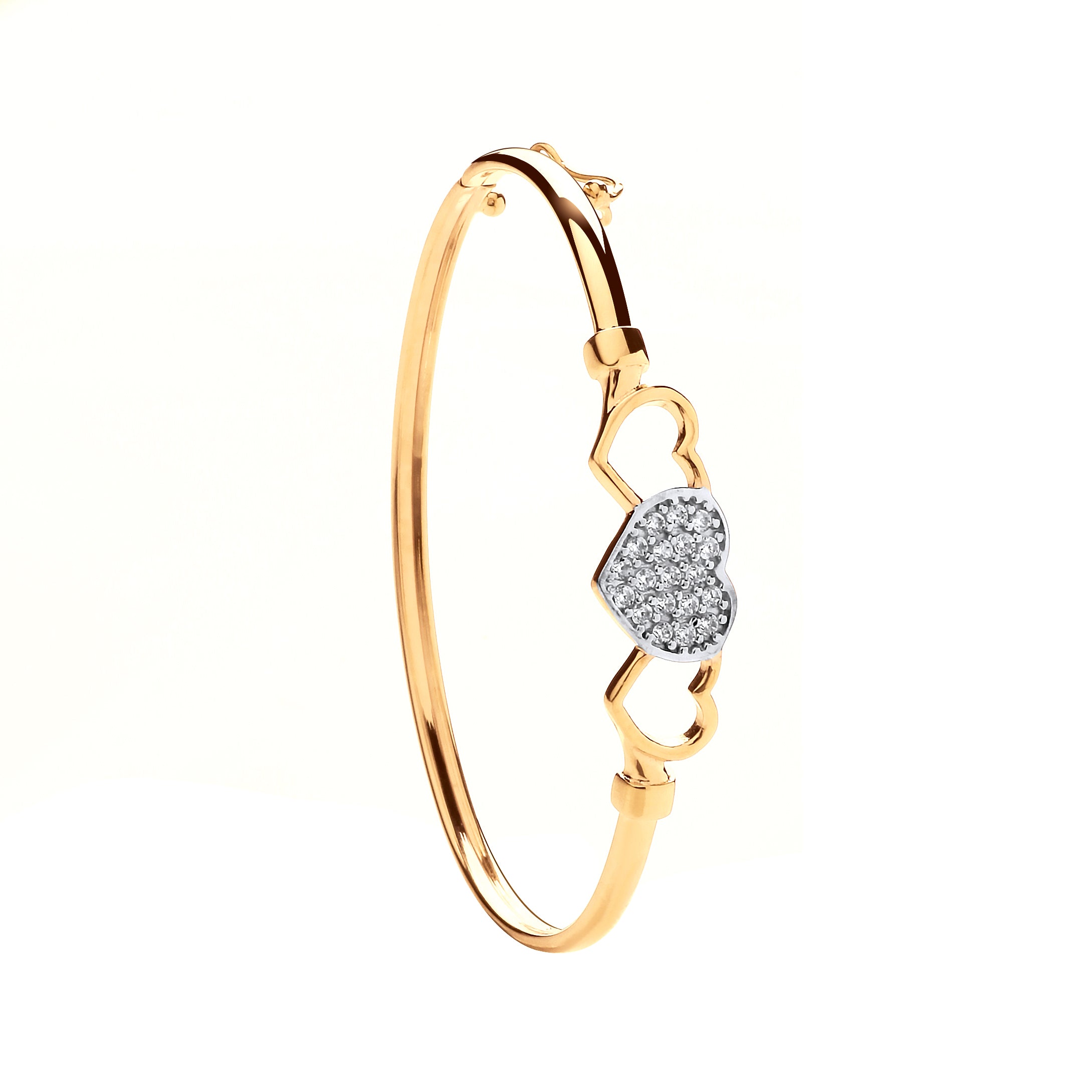 Y/G Three Hearts, Cz Baby Bangle - Precise Jewellers